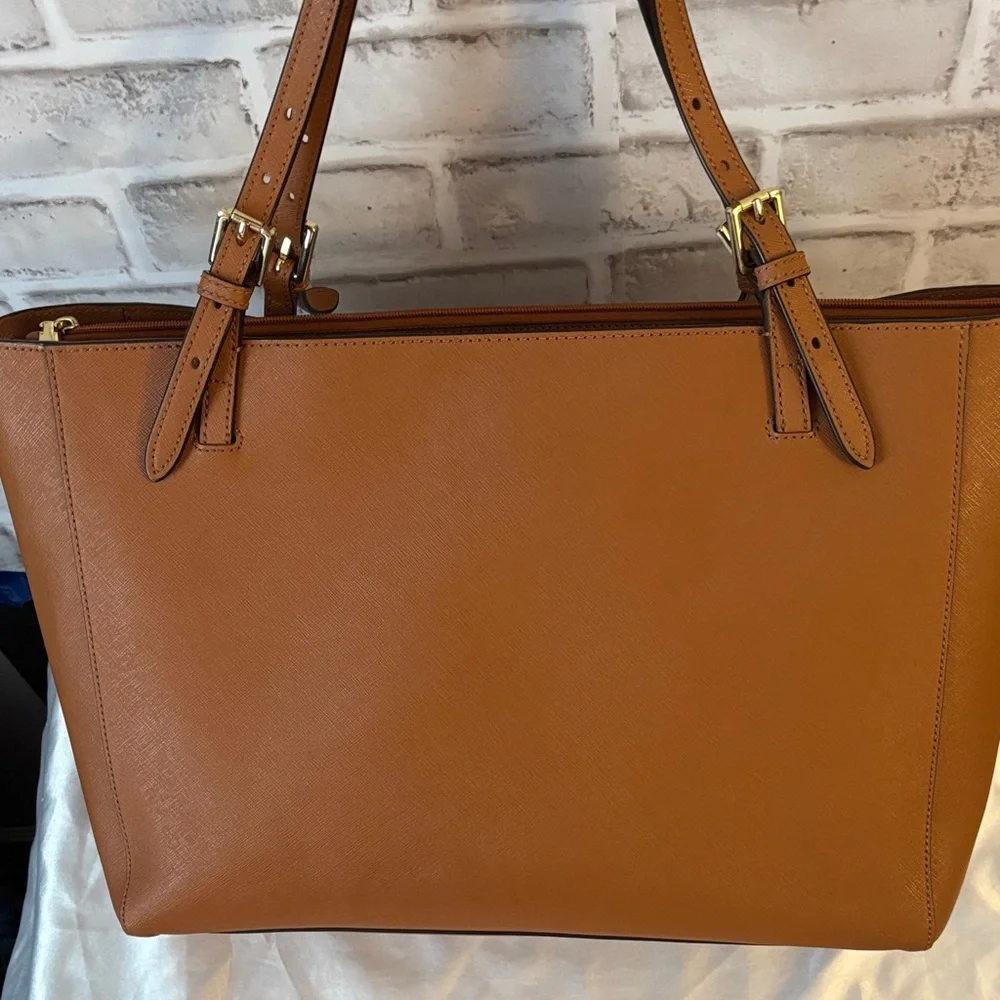 Tory Burch Tan Leather Tote with Laptop Pocket - Picture 3 of 14
